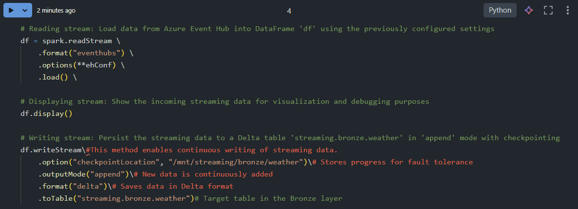 Starting the stream — Bronze layer — 1
